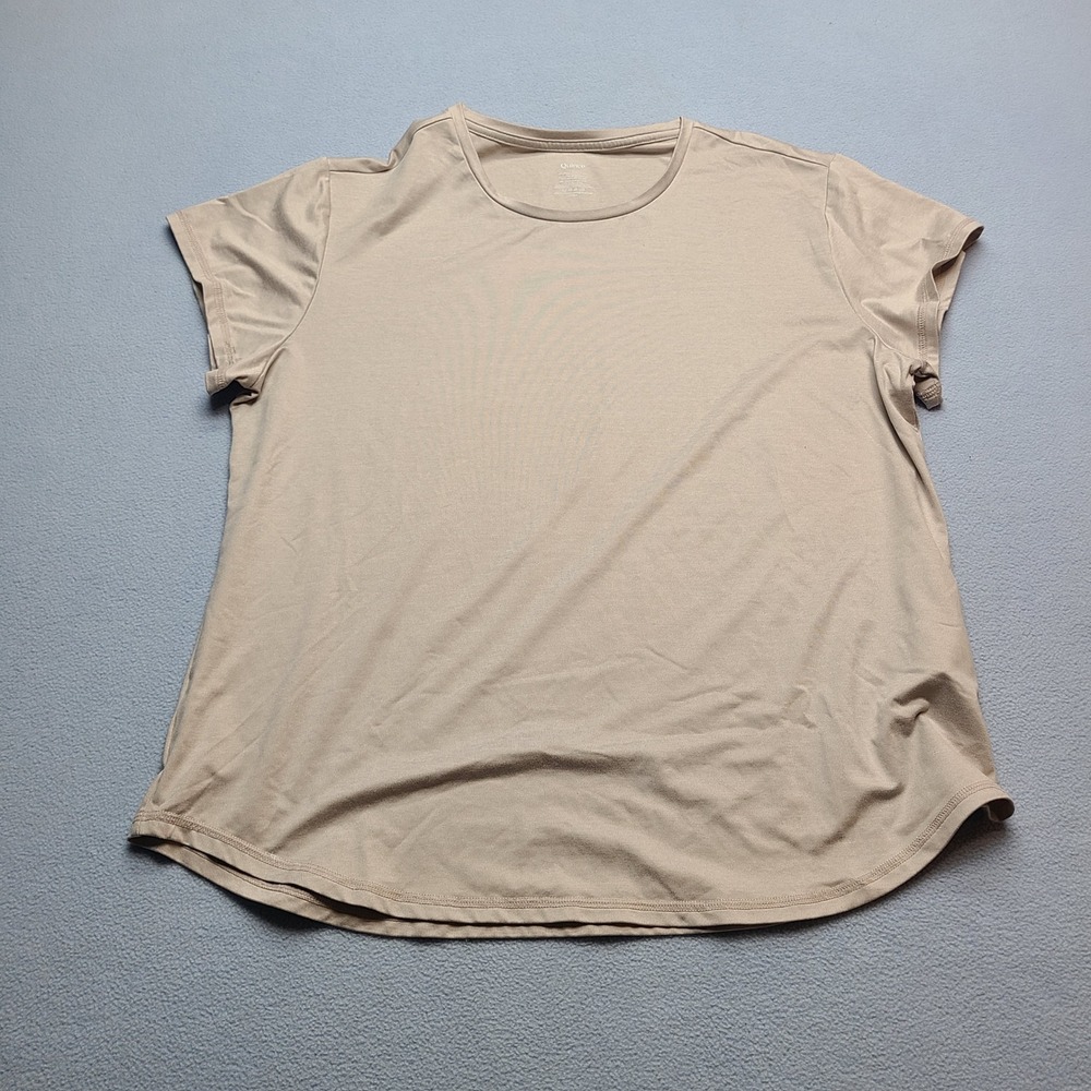 Quince Active Tee Womens L Tan Excellent Short Sleeve Curved Hem Recycled Blend